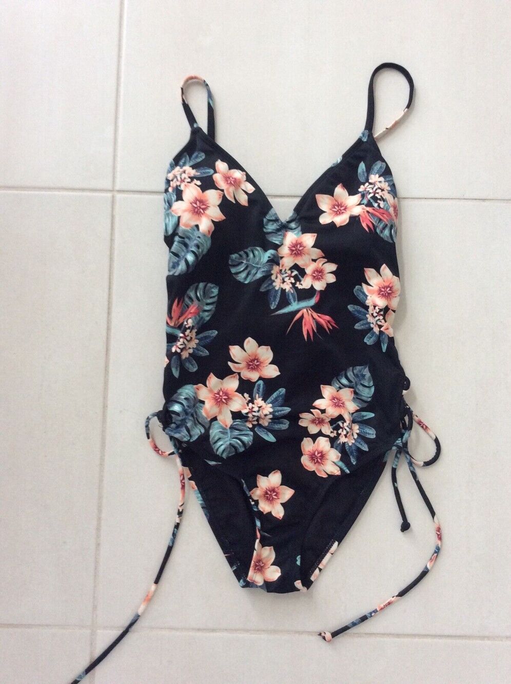 Beach Betty Swimwear One Piece Swimsuit Floral Lace Up Back Sides